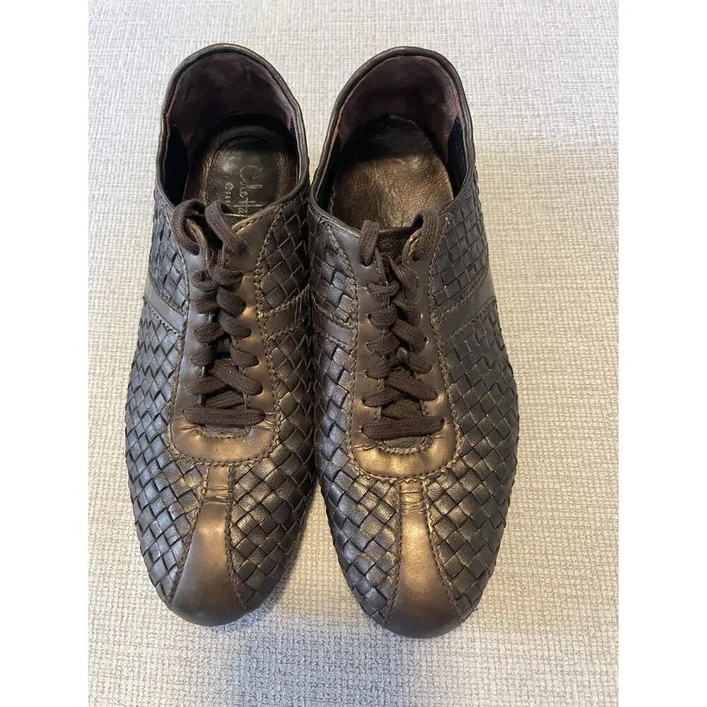 Cole Haan Sadie Woven Leather Sneakers Shoes Brown Bronze Womens Sz 7